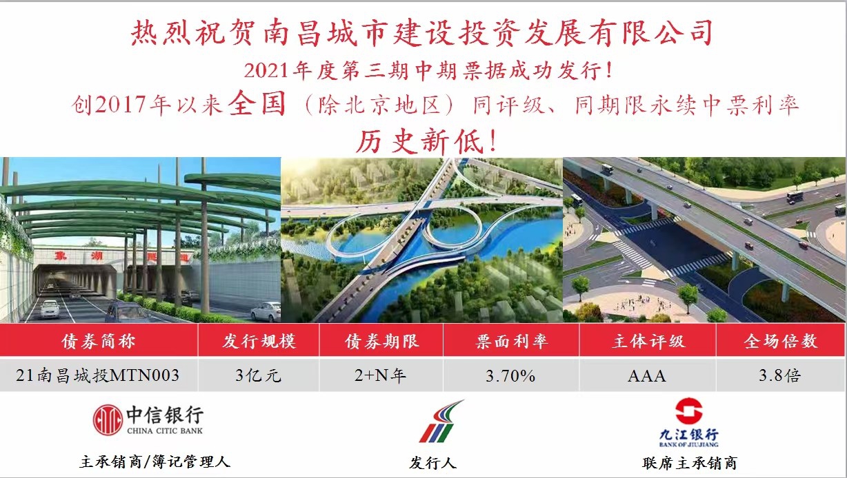 南昌城投公司成功刊行永续中票，利率再创全国新低